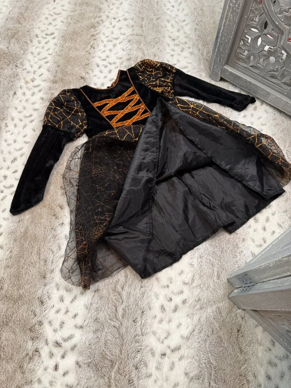 Hallow's Eve black sparkly orange spiderweb dress girls 2T witch Halloween party